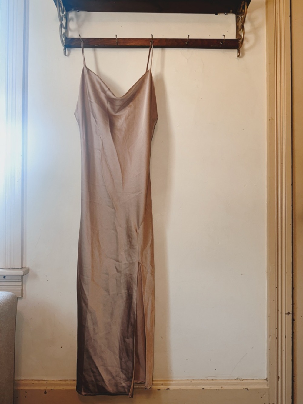 Satin Slip Dress in Taupe